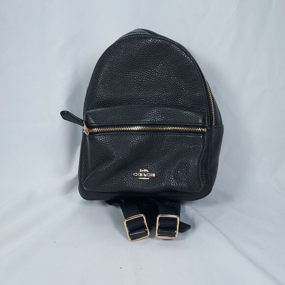 Coach Mini Pebble Leather Backpack Black Gold Hardware Charlie Style Bag Purse - Picture 1 of 9